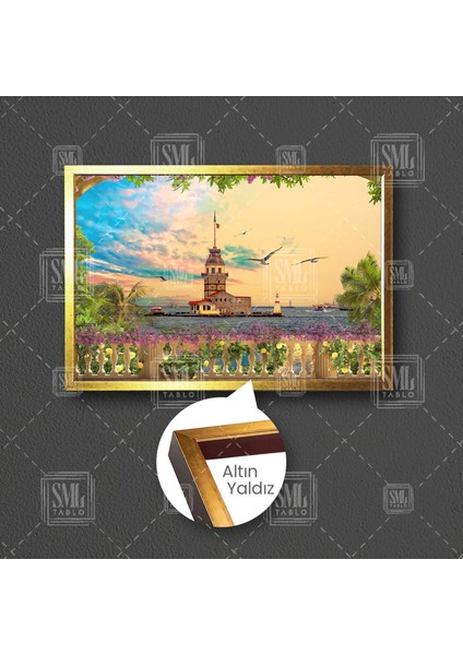 Kız Kulesi Istanbul Boğazı Manzara Çerçeveli Yatay Kanvas Tablo