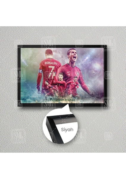 Cristiano Ronaldo Portekiz Taraftar Güç Hırs Cr7 Futbol Çerçeveli Yatay Kanvas Tablo
