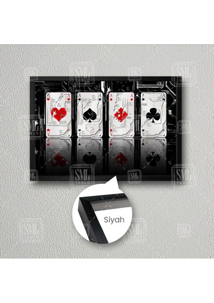 Poker Kartları Yansıma Casino Sinek Kupa Maça Karo Çerçeveli Yatay Kanvas Tablo