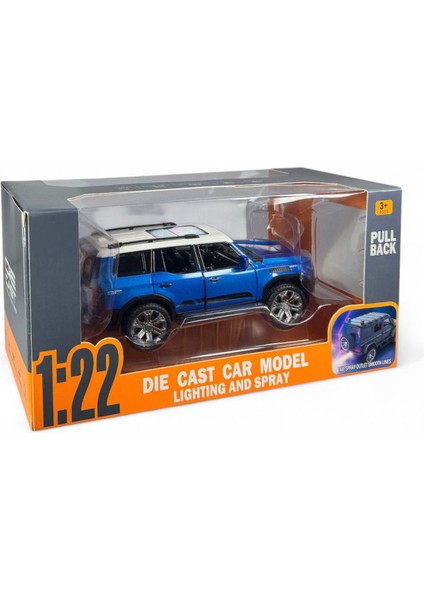 Kutulu Çek Bırak 1:22 Sesli ve Işıklı Buharlı Metal Jeep Mavi modelleri