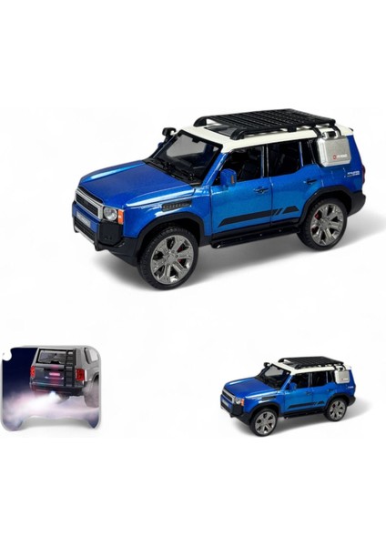 Çek Bırak 1:22 Sesli ve Işıklı Buharlı Off Road Metal Jeep Mavi