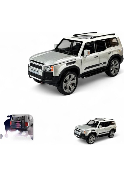 Kutulu Çek Bırak 1:22 Sesli ve Işıklı Buharlı Metal Jeep Gri