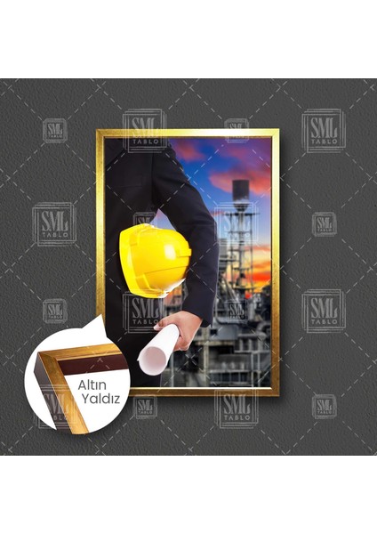 İnşaat Mühendisi Ofisi İş Güvenliği Baret Proje City Civil Engineer Çerçeveli Dikey Kanvas Tablo