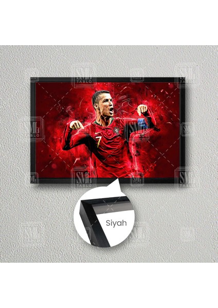 Cristiano Ronaldo Portekiz Cr7 Futbol Hırs Çerçeveli Yatay Kanvas Tablo