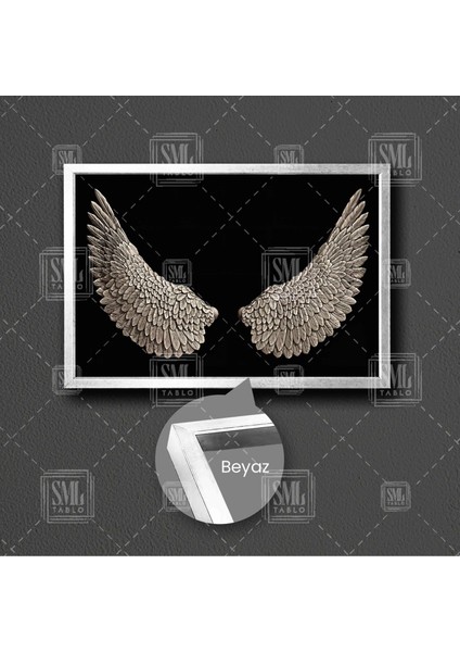 Kahverengi Melek Kanatları Dekoratif Çerçeveli Yatay Kanvas Tablo