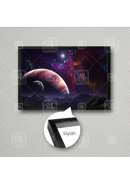 Uzay Galaksi Gezegen Kozmos Samanyolu Yıldızlar Çerçeveli Yatay Kanvas Tablo