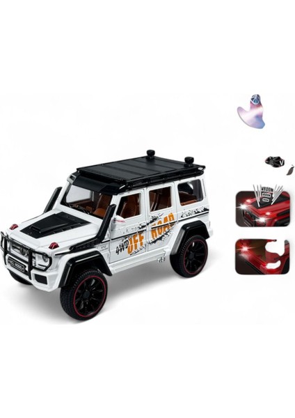 Kutulu Çek Bırak 1:22 Sesli ve Işıklı Buhar Çıkartan Metal Jeep Beyaz modelleri
