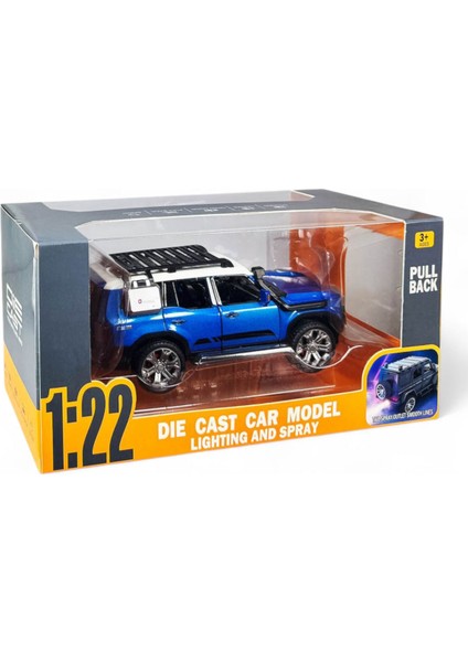 Kutulu Çek Bırak 1:22 Sesli ve Işıklı Buharlı Off-Road Metal Jeep Mavi modelleri