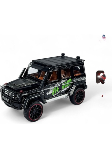 Kutulu Çek Bırak 1:22 Sesli ve Işıklı Buhar Çıkartan Metal Jeep Siyah