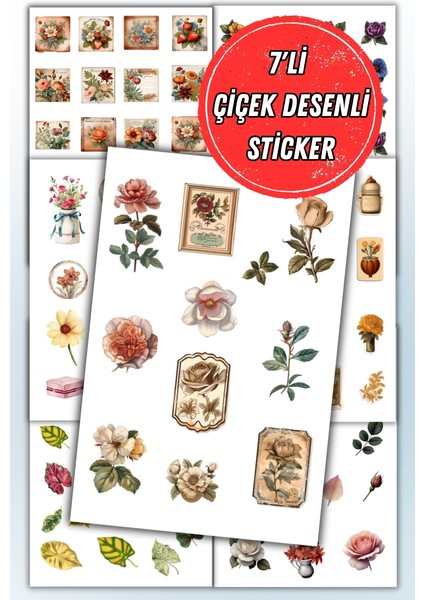 7 Li Çiçek Temalı Sticker Seti Ajanda Planlayıcı Bullet Journal Için Uygundur