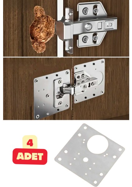 4 Adet Paslanmaz Çelik Menteşe Onarım Plaka Dolap Tamir Yapım Hırdavatı Vida Dahil 9 x 9 cm