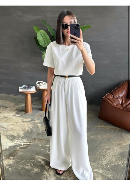 Bol Pantolon Çift Pile Beyaz