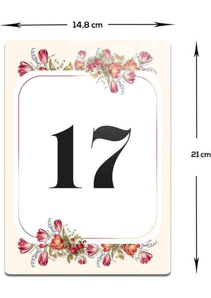 Cam Yönlendirme Levhası | Cam Kapı Numarası - 17 | Çiçek Desenli | 14,8cm x 21CM modelleri
