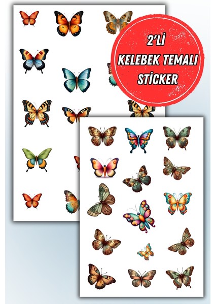 2'li Kelebek Temalı Sticker Seti Ajanda Planlayıcı Bullet Journal Için Uygundur