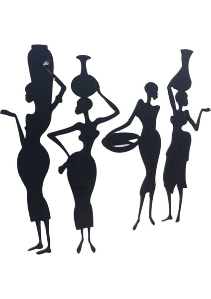 Afrikalı Kadınlar Temalı 4 Parça Duvar Süsü – 40X50 cm Alan Kaplayan Dekor (Çivi Ile Asılabilir)