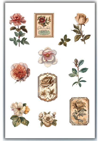 Vintage Çiçek Temalı Sticker Ajanda Planlayıcı Bullet Journal Için Uygundur