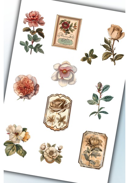 Vintage Çiçek Temalı Sticker Ajanda Planlayıcı Bullet Journal Için Uygundur modelleri