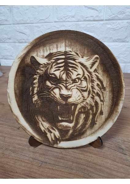 18,5 x 18,5 cm Ahşap Yakma Kaplan Tablo