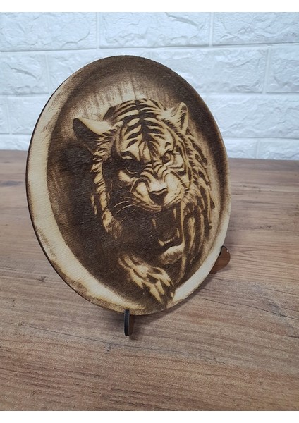 18,5 x 18,5 cm Ahşap Yakma Kaplan Tablo