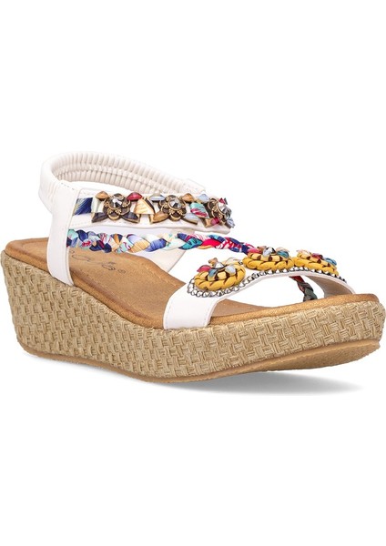 25Y153-2 Kadın Taşlı Düz Sandalet Bej fiyatları