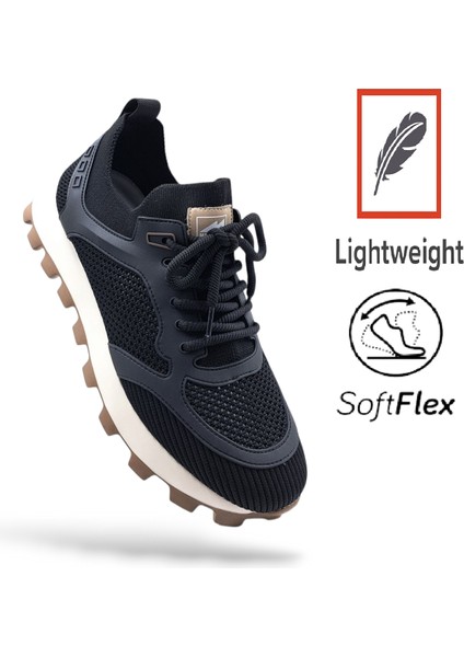 M21326 Hafif Tasarım Siyah Erkek Yazlık Fileli Triko Sneaker Spor Aayakabı