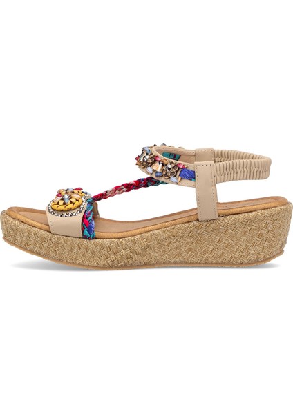 25Y153-2 Kadın Taşlı Düz Sandalet Bej modelleri