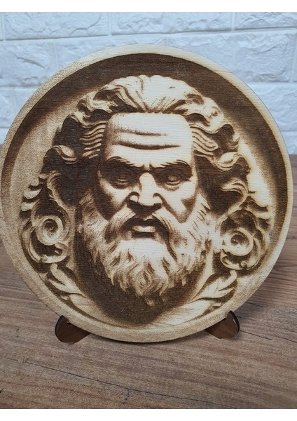 18,5X18,5 cm Ahşap Yakma Tanrı Zeus Tablo