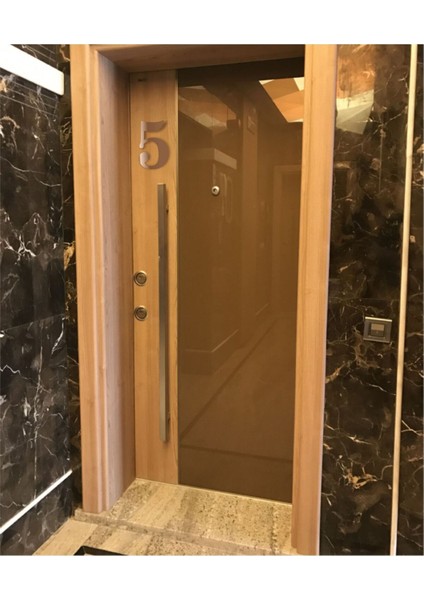 Kapı Daire Numarası 1 mm Bronz Ayna Pleksi Yapışkanlı No - 5 Beş