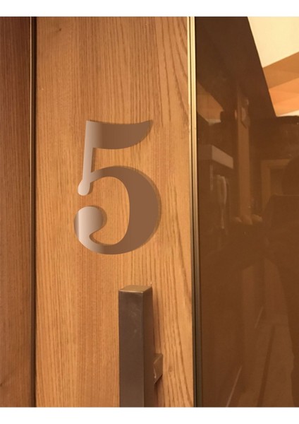 Kapı Daire Numarası 1 mm Bronz Ayna Pleksi Yapışkanlı No - 5 Beş