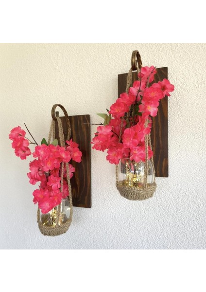 Duvar Dekoru, LED Işıklı, Pembe Lüx Bahardalı Çiçekli, Ceviz Aplik Ikili Set fiyatları