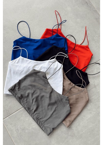 Kadın Mila Lastik Askılı Basic Crop Body Esnek Fit, Yazlık Şıklık