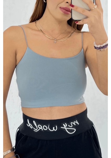 Kadın Mila Lastik Askılı Basic Crop Body Esnek Fit, Yazlık Şıklık