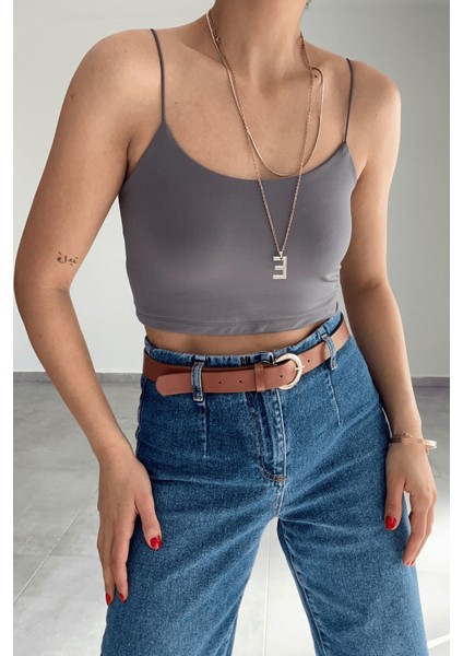 Kadın Mila Lastik Askılı Basic Crop Body Esnek Fit, Yazlık Şıklık