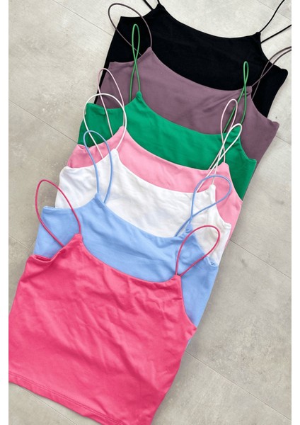 Kadın Mila Lastik Askılı Basic Crop Body Esnek Fit, Yazlık Şıklık