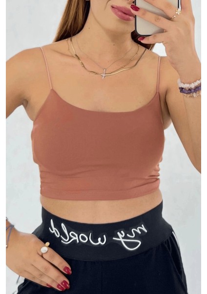 Kadın Mila Lastik Askılı Basic Crop Body Esnek Fit, Yazlık Şıklık