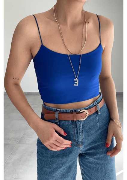 Kadın Mila Lastik Askılı Basic Crop Body Esnek Fit, Yazlık Şıklık