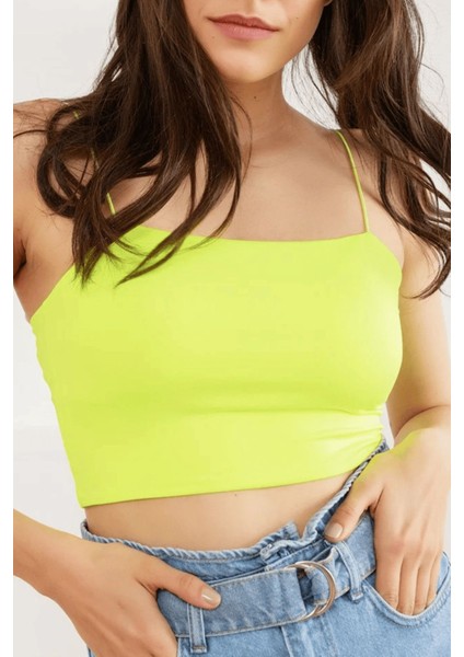 Kadın Mila Lastik Askılı Basic Crop Body Esnek Fit, Yazlık Şıklık
