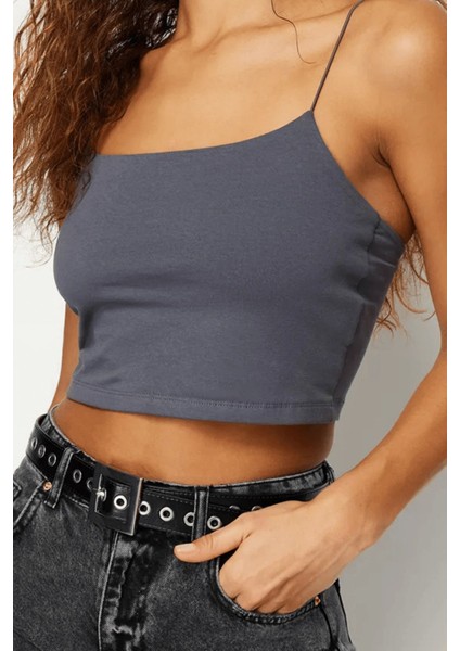 Kadın Mila Lastik Askılı Basic Crop Body Esnek Fit, Yazlık Şıklık