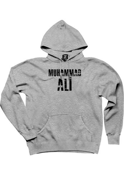 Muhammed Ali Black Text Gri Kapşonlu Sweatshirt Hoodie