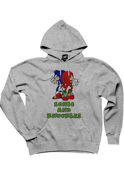 Sonic And Knuckles Gri Kapşonlu Sweatshirt Hoodie