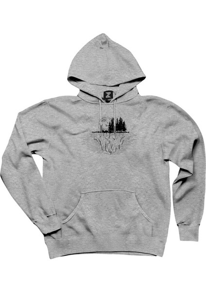 Moon Mountain Landscape Gri Kapşonlu Sweatshirt Hoodie