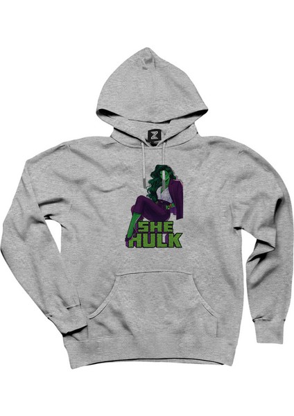 She Hulk Digital Gri Kapşonlu Sweatshirt Hoodie