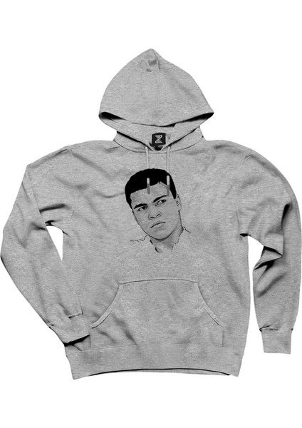 Muhammed Ali Drawing Gri Kapşonlu Sweatshirt Hoodie