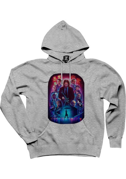 John Wick Poster Gri Kapşonlu Sweatshirt Hoodie