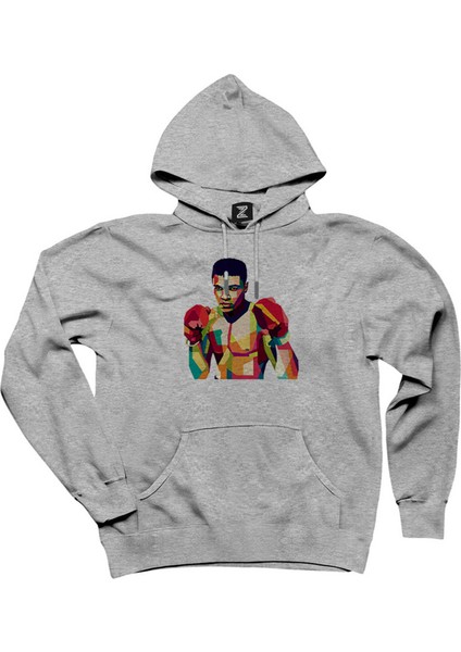 Muhammed Ali Mozaik Gri Kapşonlu Sweatshirt Hoodie