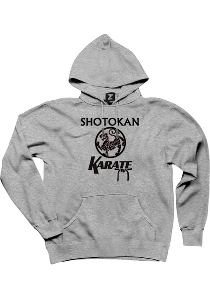 Shotokan Karate Logo Gri Kapşonlu Sweatshirt Hoodie