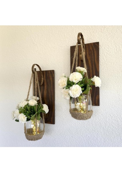 Duvar Dekoru, LED Işıklı, Beyaz Karanfil Çiçekli, Ceviz Aplik Ikili Set fiyatları