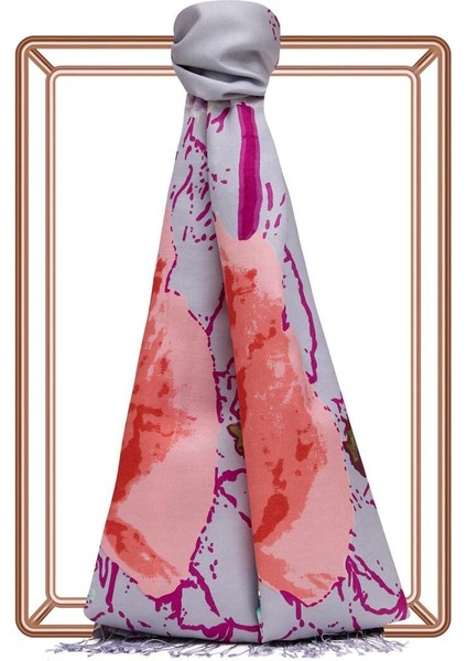 Ipekevi Yaban Gülü Ipek Şal 02607-LILA Mavi