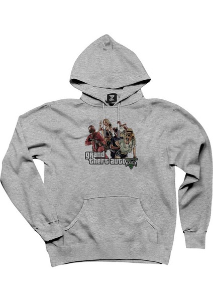 Grand Theft Auto Five Team Gri Kapşonlu Sweatshirt Hoodie