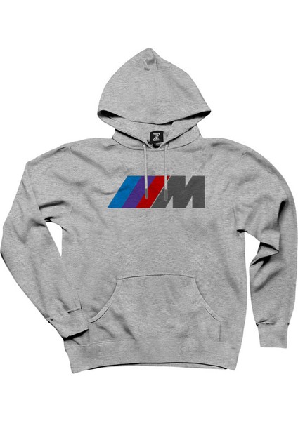 Bmw M Power Logo Gri Kapşonlu Sweatshirt Hoodie